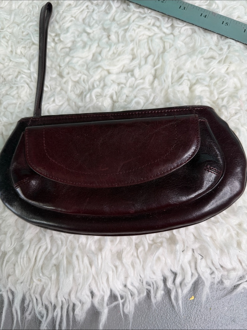 Brahmin Vintage Leather Wristlet Clutch in Dark Burgundy